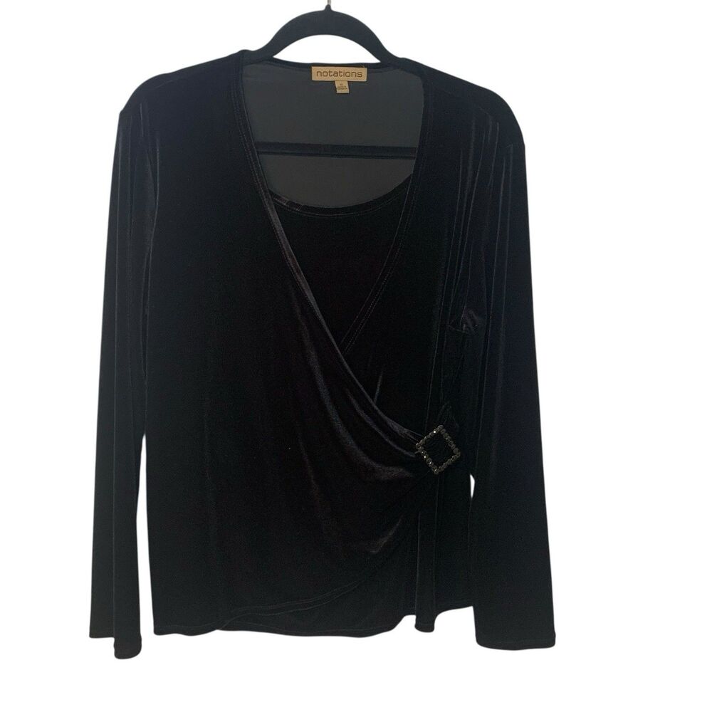 Notations Womens Black Velvet Holiday Party Top Buckle Accent XL Goth Whimsigoth
